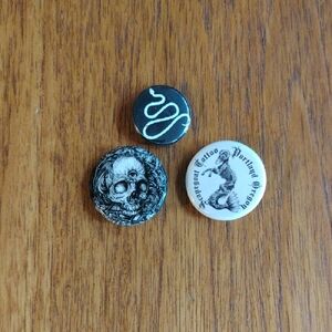Set of 3 Graphic Button Pins - Skull, Snake, Mermaid